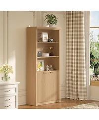 homfan 2 Set of Modern Tall Wooden Bookcase with 5 Adjustable Compartments and Doors, Freestanding Shelf with Ample Storage for Home Office