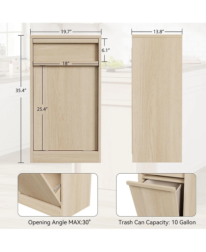 homfan Double Tilt-Out Hidden Trash Cabinet, Space-Saving Engineered Wood Waste Storage Furniture for Kitchen Dining Room