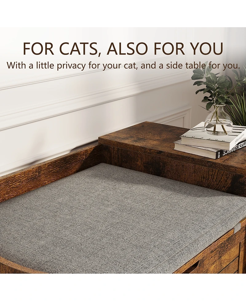 homfan Flip Top Hidden Cat Litter Box Enclosure, Engineered Wood Stylish Fluted Panel Washroom Furniture with Easy Assembly