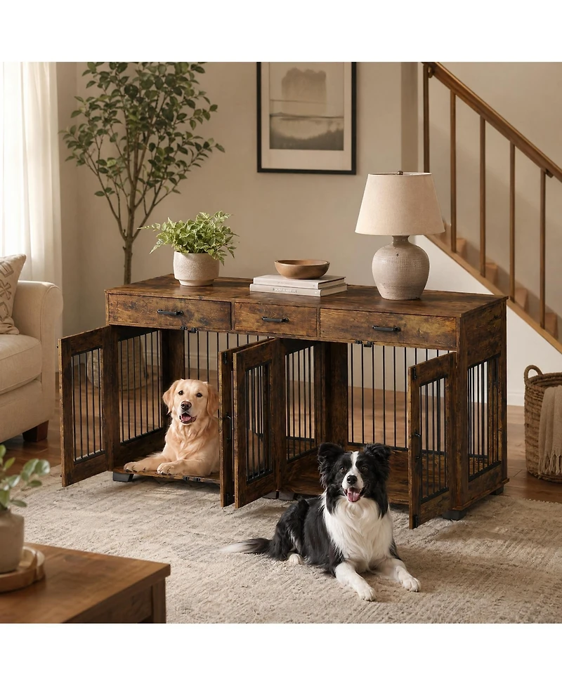 Homfan Furniture Style Dog Crate with 2 Storage Drawers