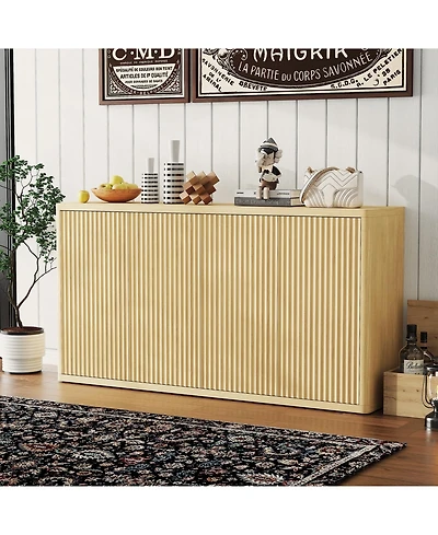 homfan Fluted Sideboard Buffet Cabinet with Adjustable Shelves and 3 Doors, Credenza Coffee Bar Table for Kitchen, Living Room, Dining Room