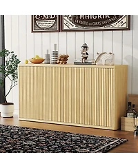 homfan Fluted Sideboard Buffet Cabinet with Adjustable Shelves and 3 Doors, Credenza Coffee Bar Table for Kitchen, Living Room, Dining Room