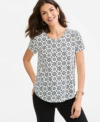 Style & Co Women's Perf Ss Laurel Tile Short-Sleeve Geometric Cotton-Blend T-Shirt, Macy's Exclusive