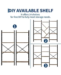homfan Triple-Wide Tree-Shaped Open Bookshelf, Carbon Steel Frame Rustic Storage Display Rack, Easy Assembly Multi-Purpose Home Office Organizer