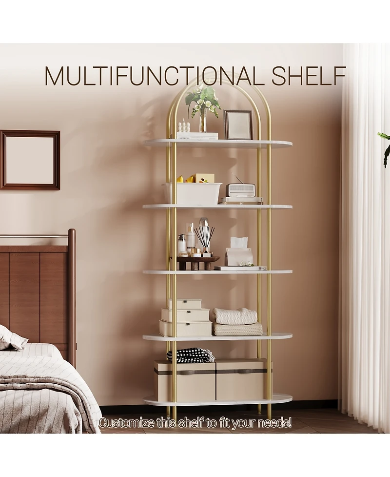 homfan Arched Curved Bookshelf, Iron and Mdf Multi-Tier Storage Shelf, Space-Saving Versatile Freestanding Display Rack for Home Office