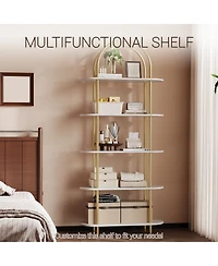 homfan Arched Curved Bookshelf, Iron and Mdf Multi-Tier Storage Shelf, Space-Saving Versatile Freestanding Display Rack for Home Office