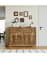 homfan Large Sideboard Buffet Cabinet, 4 Drawers and 4 Doors with Adjustable Shelf, Wood Coffee Bar for Living Room, Hallway, Dining Room