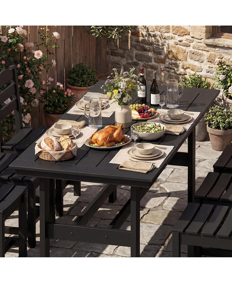 Homsee 71-Inch Hdpe Dining Set with 6 Side Chairs - All-Weather Resin Patio Table Umbrella Hole
