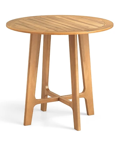 Sugift 31.5 Inches Patio Dining Table with Slatted Tabletop and X-shaped Frame