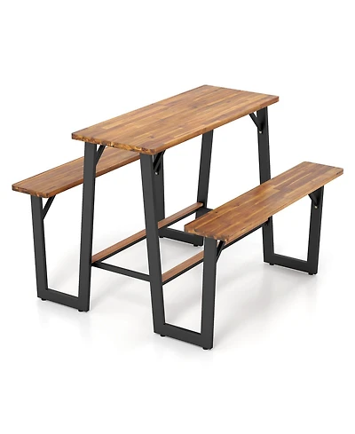 Sugift Patio Picnic Table Bench Set with Acacia Wood Tabletop and Benchtop
