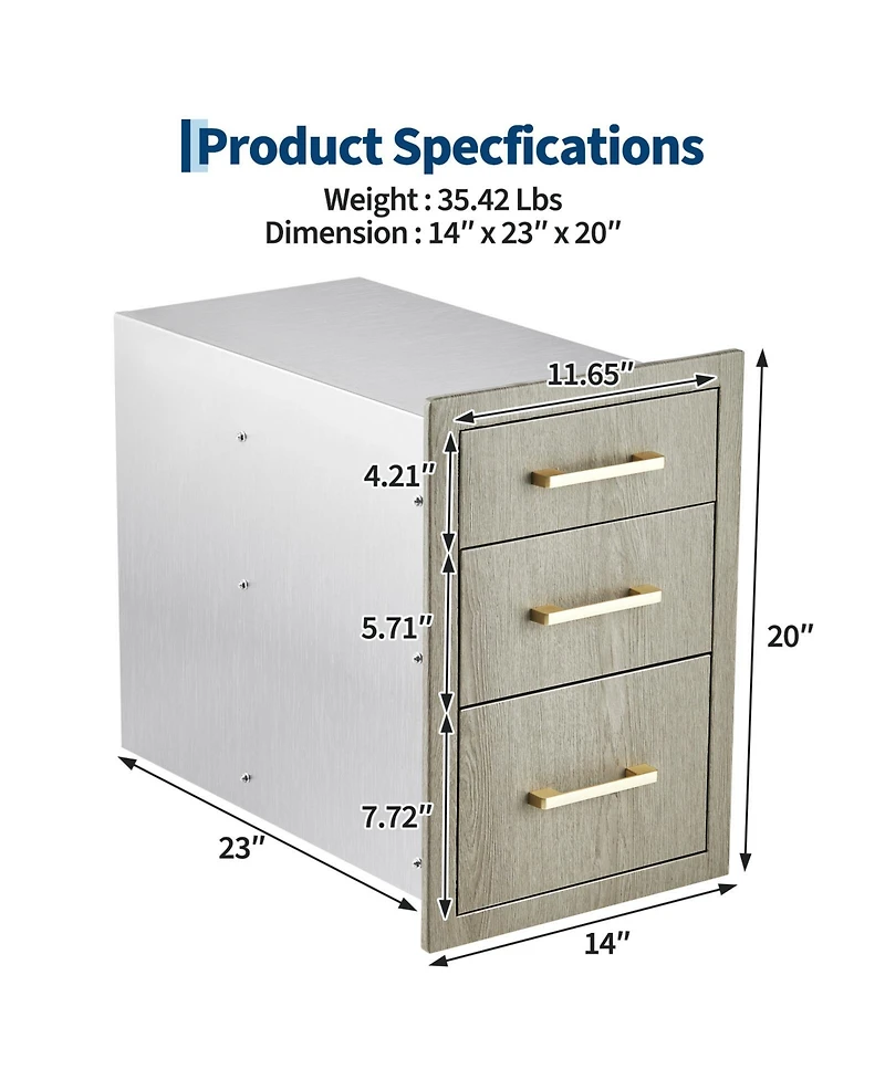 homfan Stainless Steel Storage Cabinet, Metal Drawer and Door Combo Unit with Adjustable Shelf for Kitchen or Garage