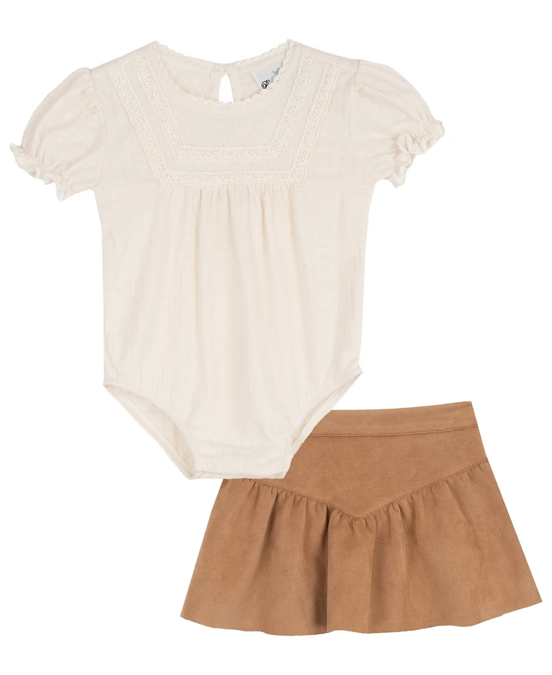 Rare Editions Baby Girls' Short-Sleeve Bodysuit and Skirt, 2-Piece Set