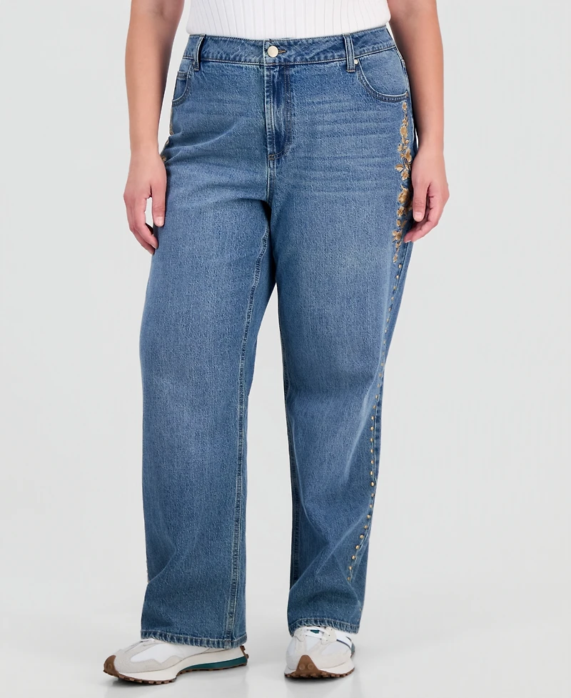 And Now This Trendy Plus Embroidered Studded Jeans, Macy's Exclusive