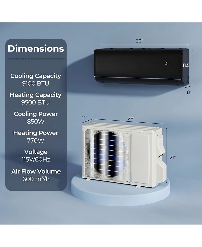 Sugift 9100 Btu 20.5 SEER2 115V Wifi Ductless Mini Split Air Conditioner with Alexa
