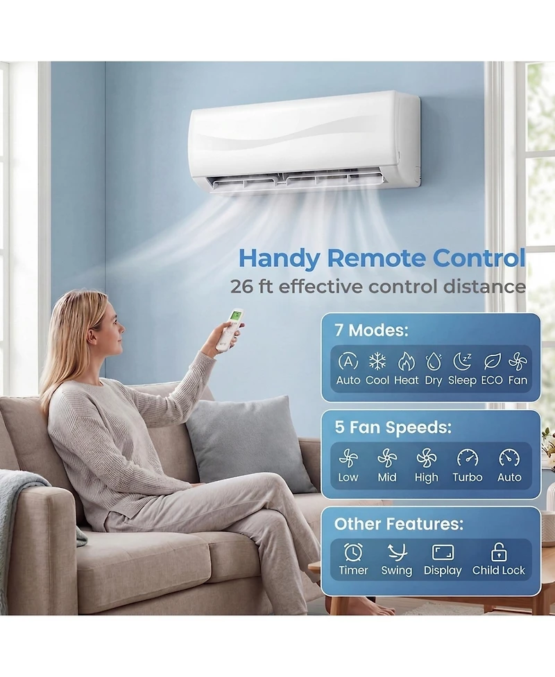 12000 Btu 17 SEER2 208-230V Ductless Mini Split Air Conditioner with Heat Pump