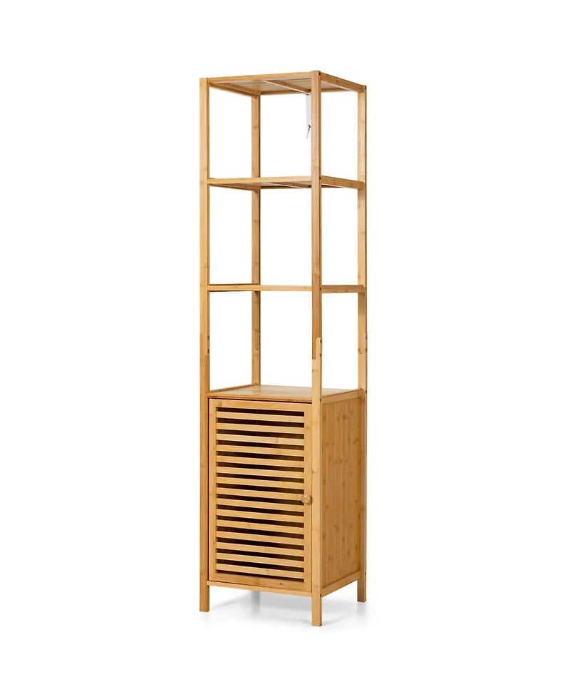 sumyeg 4-Tier Slim Bamboo Floor Storage Cabinet with Shutter Door and Anti-Tip Kit