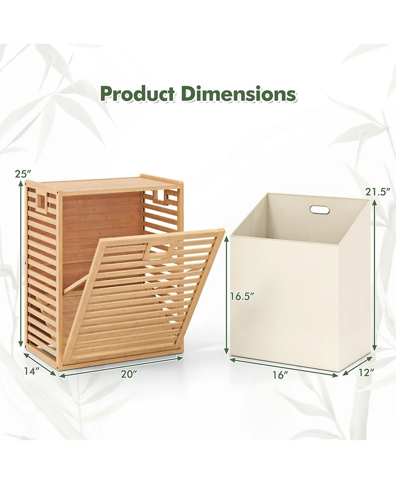 sumyeg 18 Gallon Bamboo Tilt-Out Laundry Hamper with Removable Fabric Bin