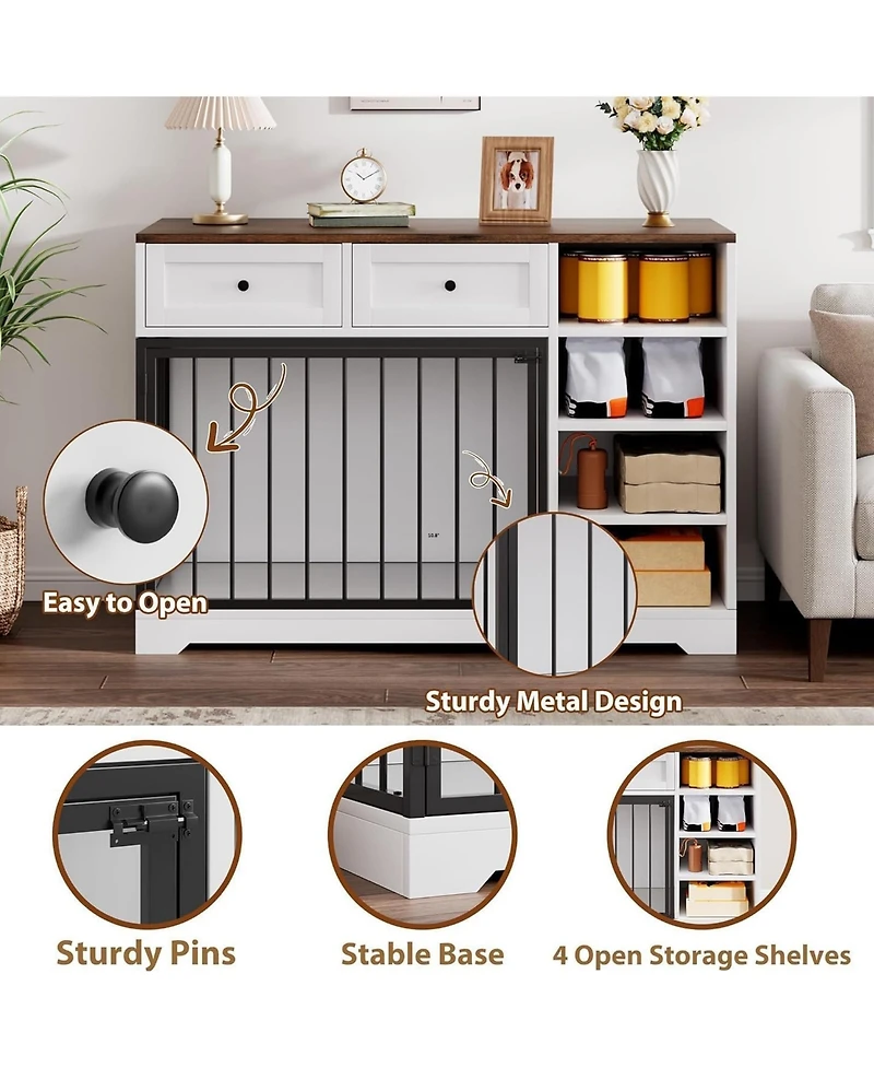 homfan Furniture-Style Dog Crate End Table or Tv Stand, Engineered Wood and Reinforced Iron Bar Pet Cage with Storage, Easy Assembly