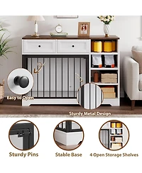 homfan Furniture-Style Dog Crate End Table or Tv Stand, Engineered Wood and Reinforced Iron Bar Pet Cage with Storage, Easy Assembly