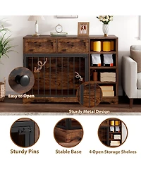 homfan Furniture-Style Dog Crate End Table or Tv Stand, Engineered Wood and Reinforced Iron Bar Pet Cage with Storage, Easy Assembly