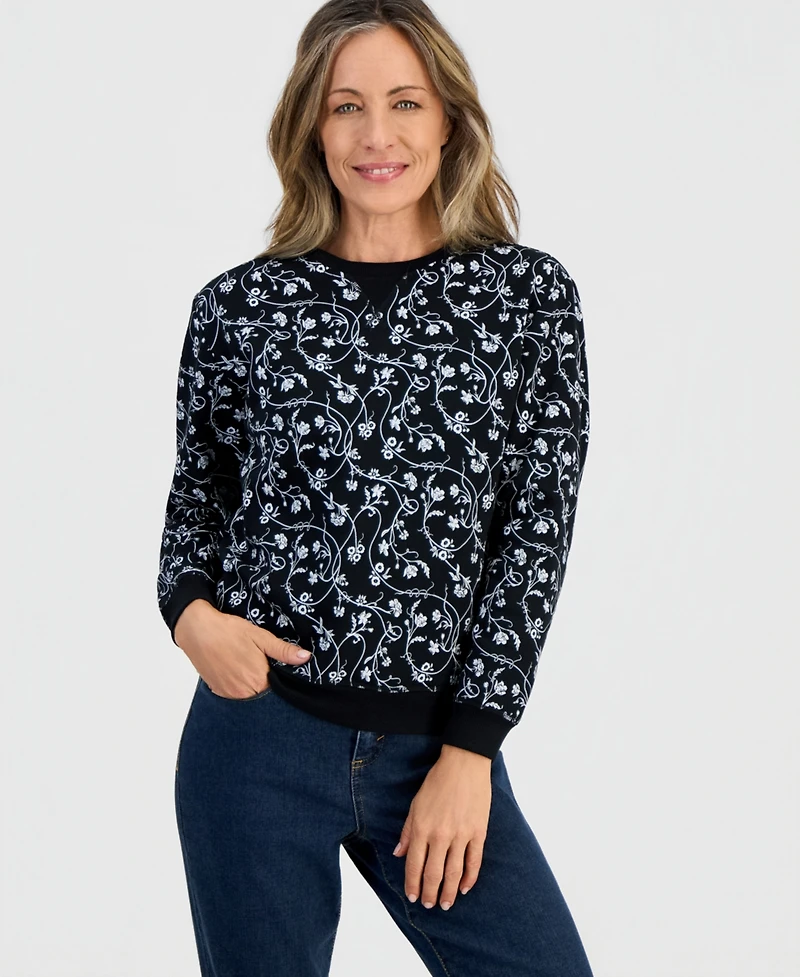 Style & Co Petite Floral Crewneck Fleece Sweatshirt, Macy's Exclusive