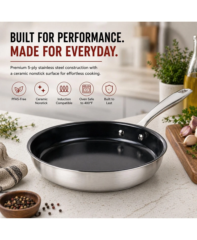 Alva Maestro 11" Nonstick Stainless Steel Frying Pan with Glass Lid