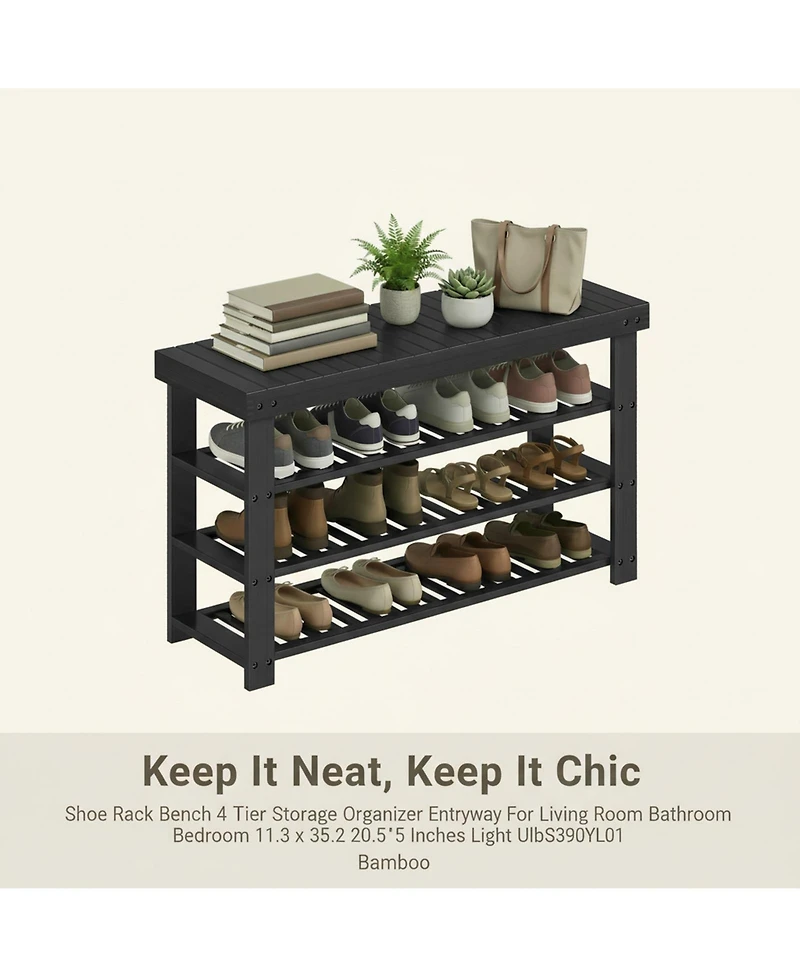 Yigii Shoe Rack Bench 4 Tier Storage Organizer Bamboo Sturdy Spacious Versatile Entryway Living Room Bathroom Bedroom