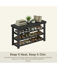 Yigii Shoe Rack Bench 4 Tier Storage Organizer Bamboo Sturdy Spacious Versatile Entryway Living Room Bathroom Bedroom