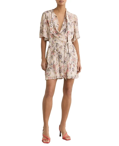 Reiss Women's Metallic-Floral Flippy Mini Dress