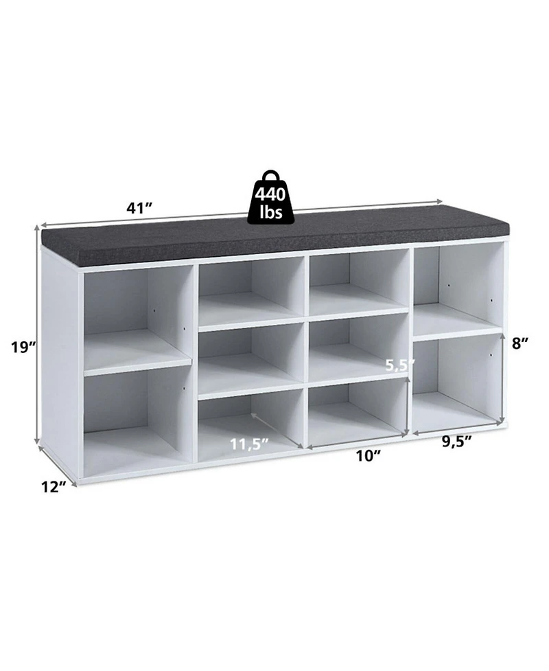 Gouun 10-Cube Shoe Storage Bench with Removable Cushion