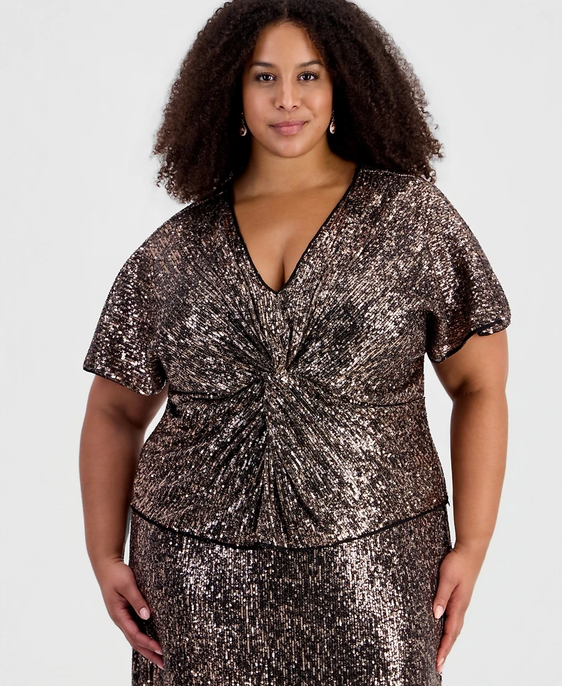 Muse Plus Sequined V-Neck Dolman-Sleeve Top