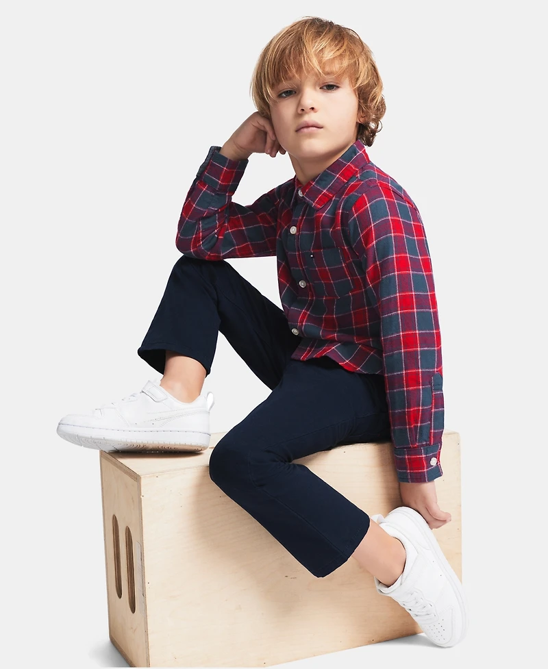 Tommy Hilfiger Toddler Boys' 2T-5T Long-Sleeve Plaid Shirt and Pants, 2-Piece Set