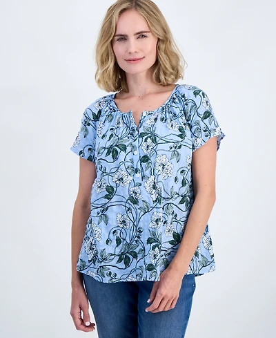 Style & Co Petite Printed Split Neck Top, Macy's Exclusive