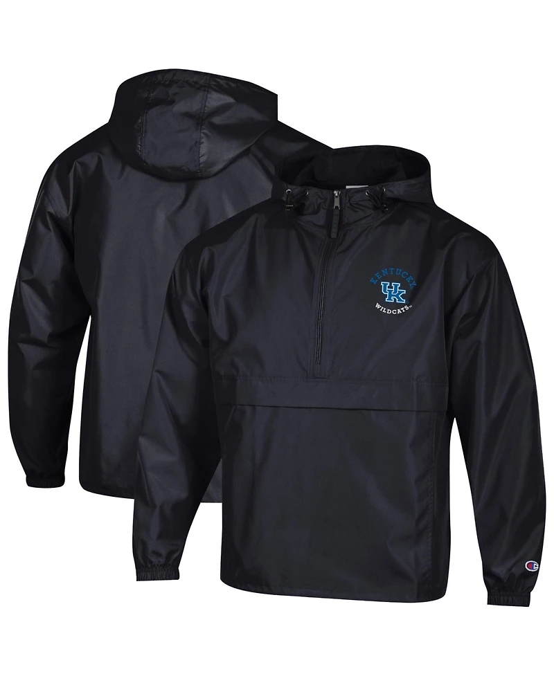 Champion Men's Black Kentucky Wildcats Packable Hooded Windbreaker Half-Zip Jacket