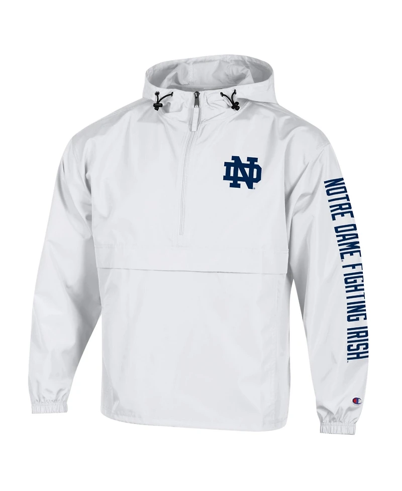 Champion Men's White Notre Dame Fighting Irish Cloud Packable Half-Zip Hooded Jacket