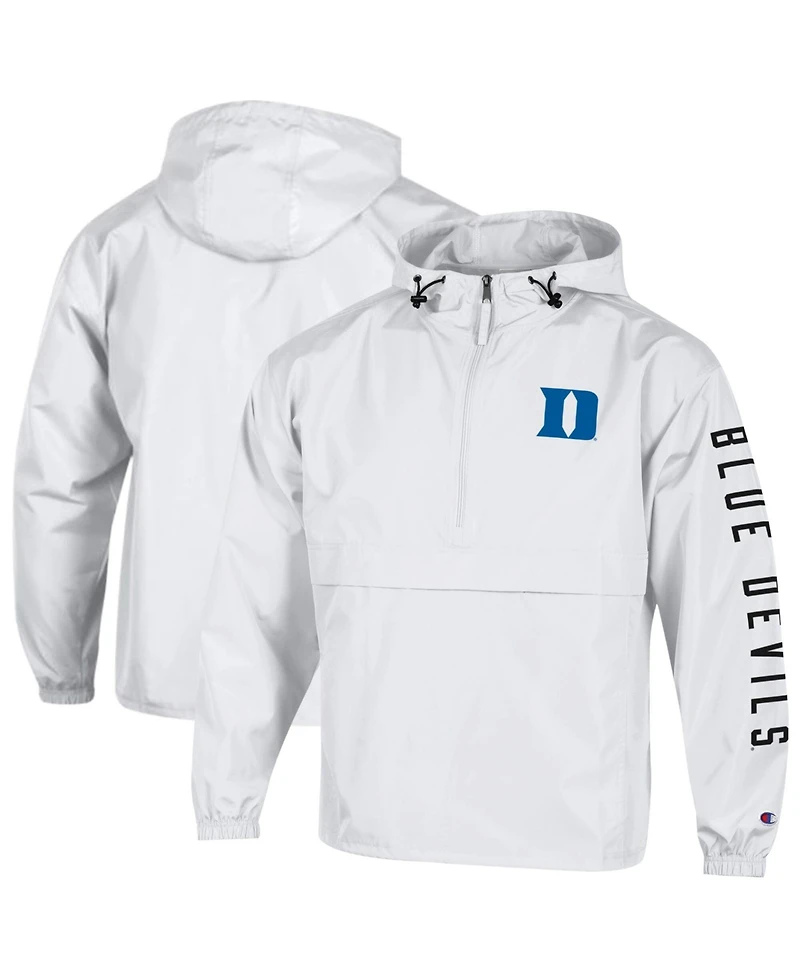 Champion Men's White Duke Blue Devils Cloud Packable Half-Zip Hooded Jacket