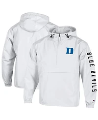 Champion Men's White Duke Blue Devils Cloud Packable Half-Zip Hooded Jacket