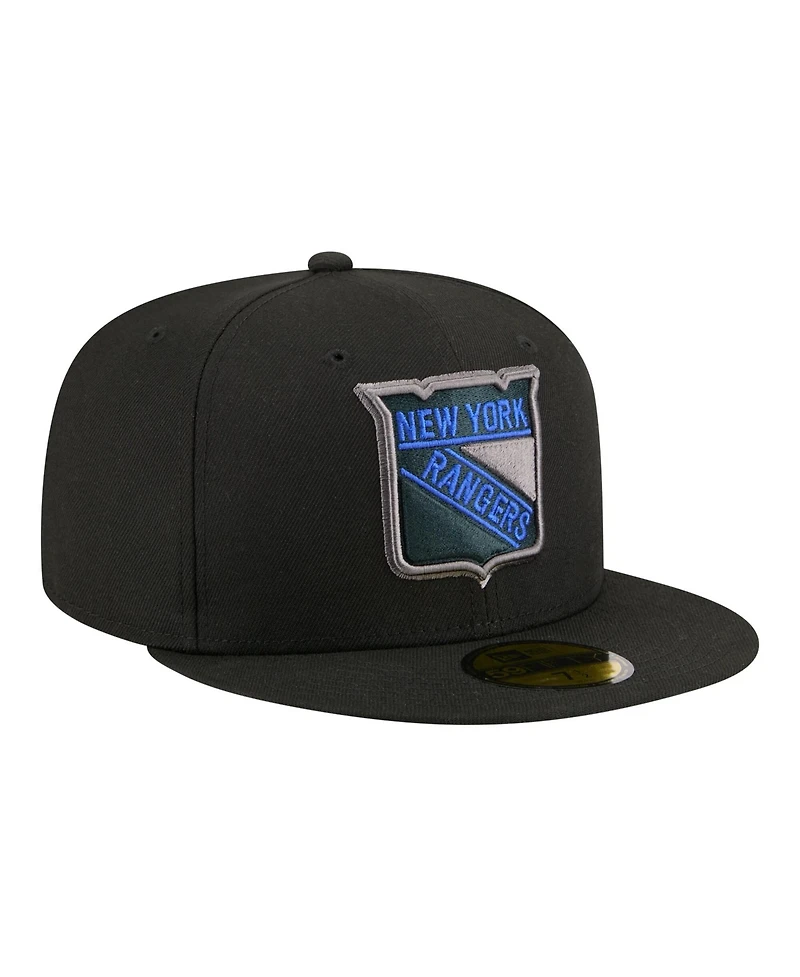 New Era Men's Black York Rangers Color Pop 59FIFTY Fitted Hat