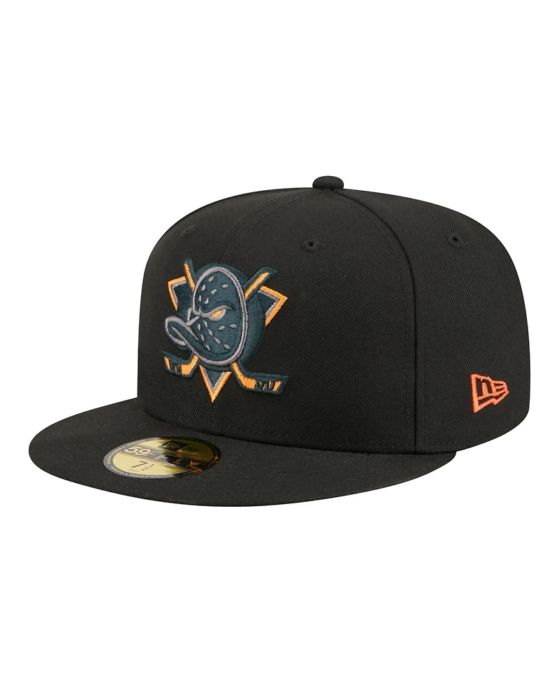 New Era Men's Black Anaheim Ducks Color Pop 59FIFTY Fitted Hat