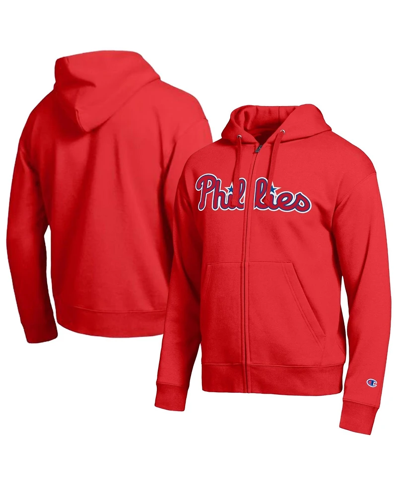 Champion Men's Philadelphia Phillies Red All-Star Wordmark Full-Zip Hoodie