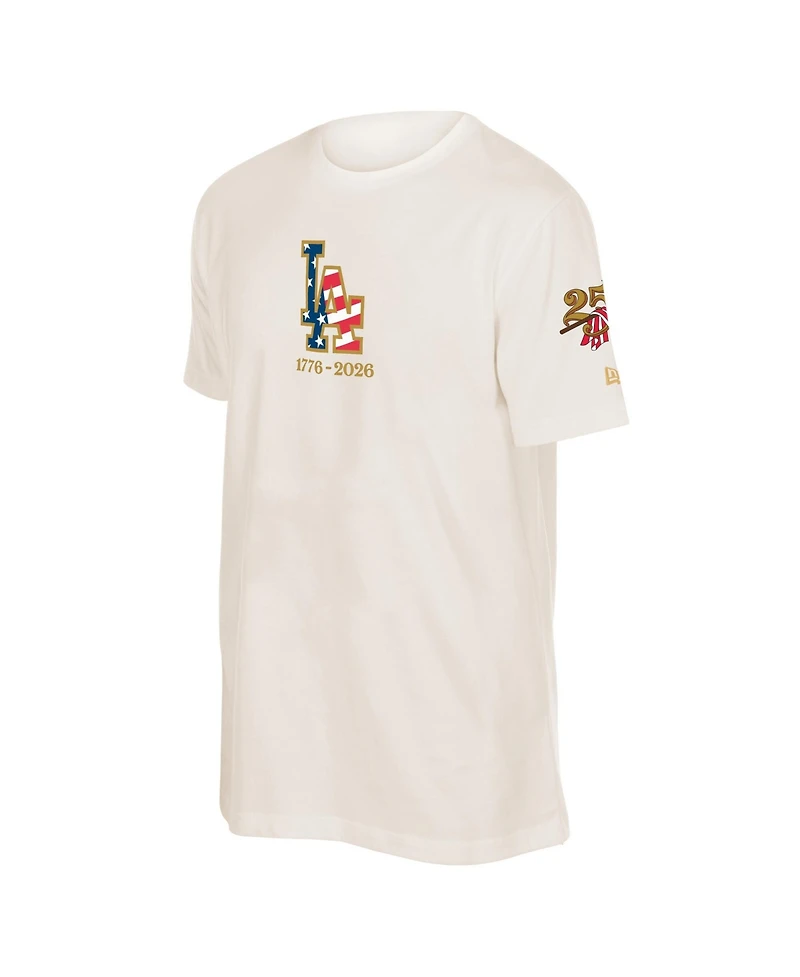 New Era Men's Cream Los Angeles Dodgers 250th Fourth of July T-Shirt