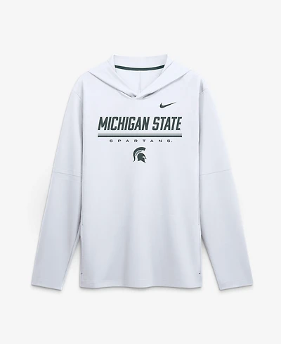Nike Men's White Michigan State Spartans 2026 Sideline Lightweight Long Sleeve Hooded Dri-fit T-Shirt