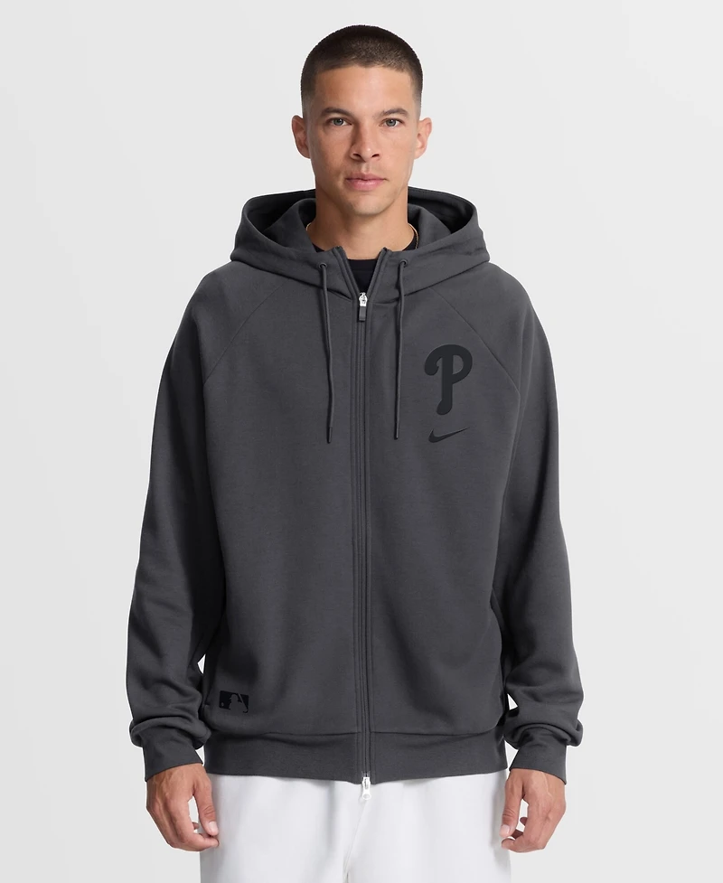 Nike Men's Anthracite Philadelphia Phillies Authentic Collection Player Raglan Dri-fit Full-Zip Hoodie