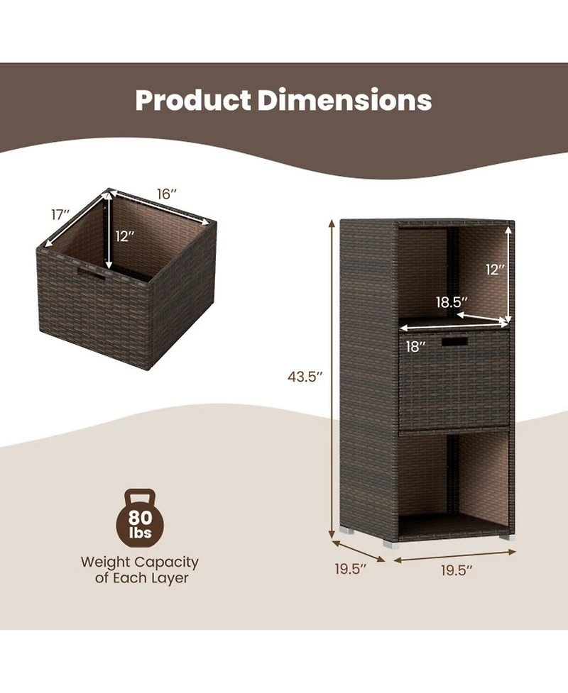 Gouun Outdoor Wicker Storage Cabinet with Drawer and 3 Shelves