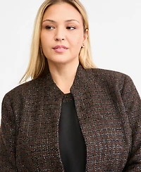 Kasper Plus Stand Collar Bell-Sleeve Open-Front Cardigan