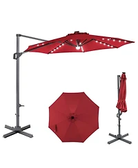 Gouun 10 Ft Cantilever Patio Umbrella with 28 Solar Led Lights