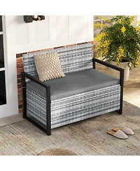 Gouun Outdoor Wicker Storage Bench Loveseat with Hidden Compartment