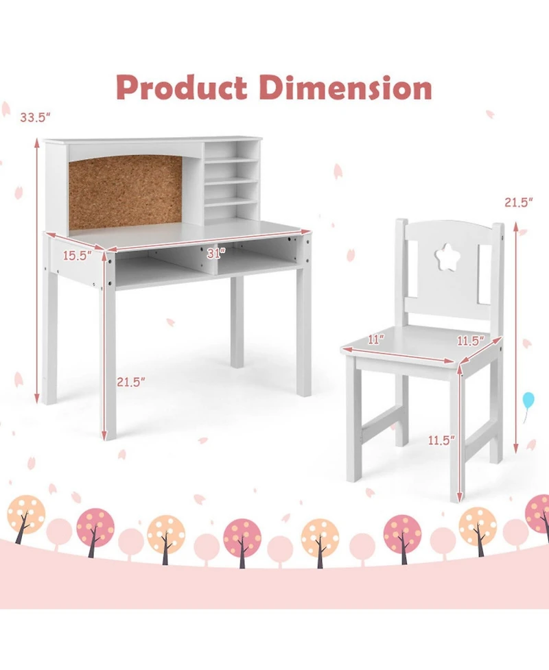 Gouun Kids Desk and Chair Set with Hutch and Bulletin Board