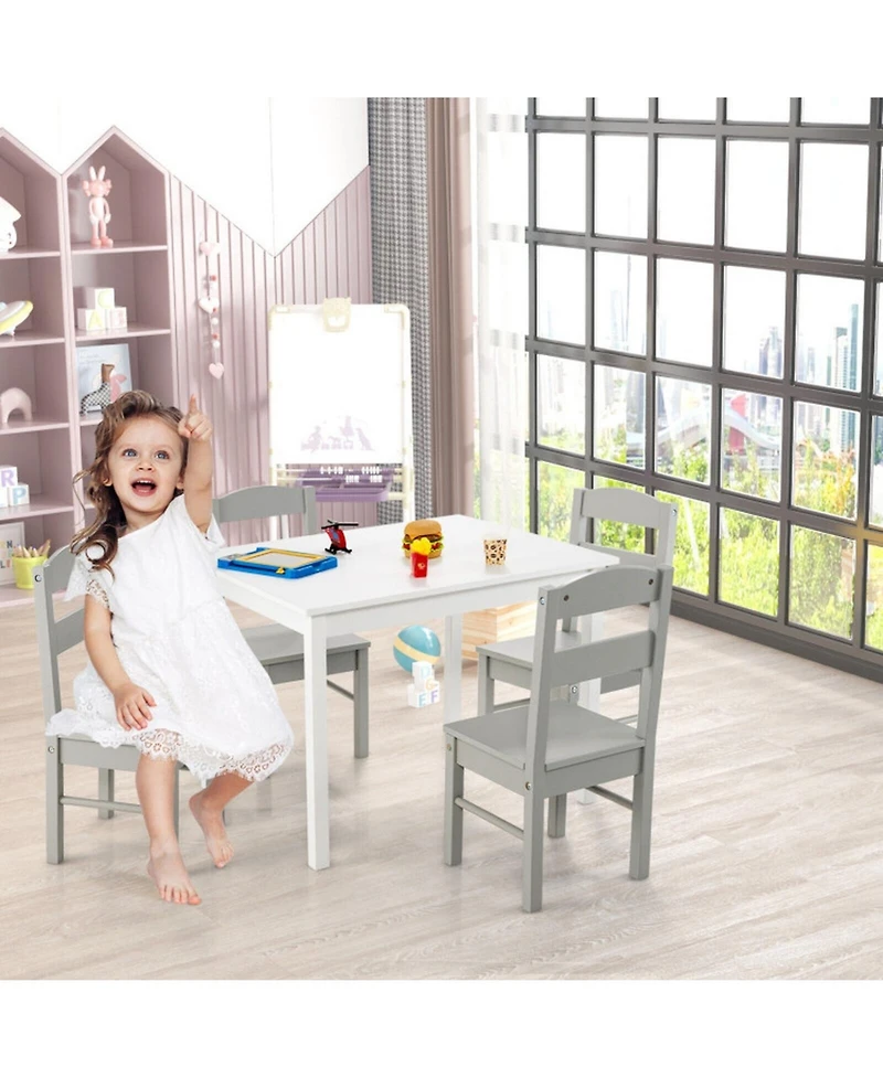 Gouun 5-Piece Kids Wood Table and Chair Set for Playroom