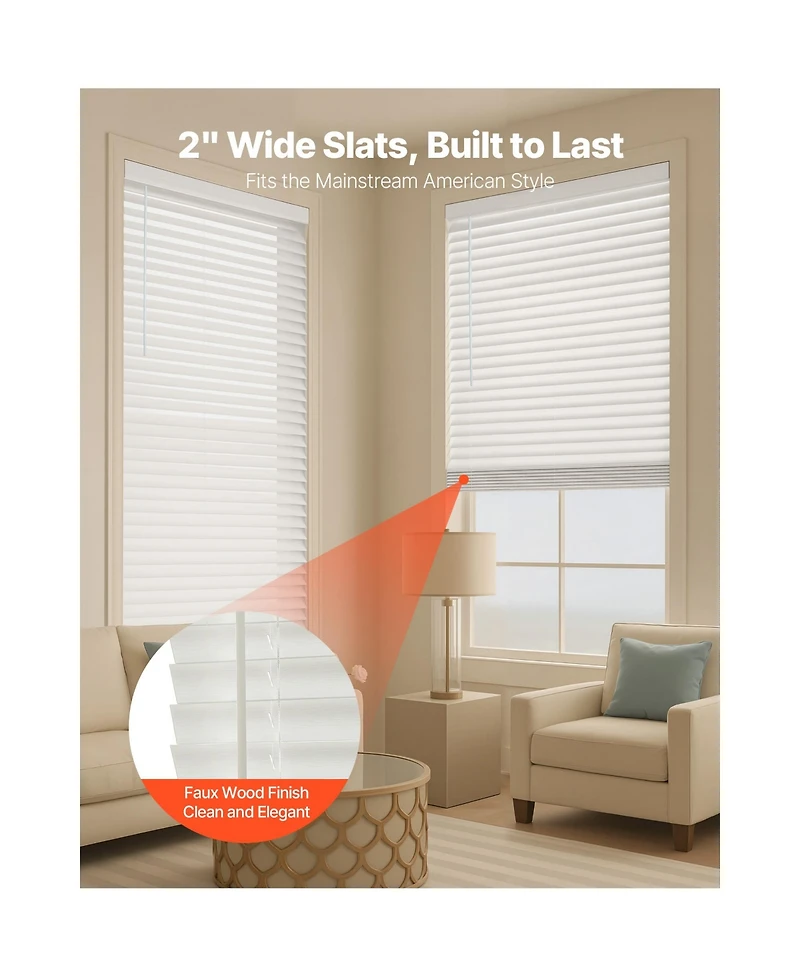 Avobird Faux Wood Blinds 2" Slat 34.5" W x 60" H Cordless Window Blinds and Shades